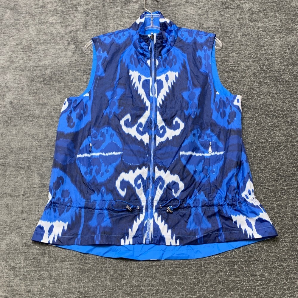 Polo Golf Ralph Lauren Reversible Vest Womens Large Blue Ikat Print Full Zip